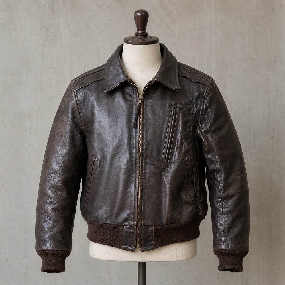 Vintage 40s Horsehide Leather Flight Jacket‎ Talon Zip Brown Bomber 22.5x24